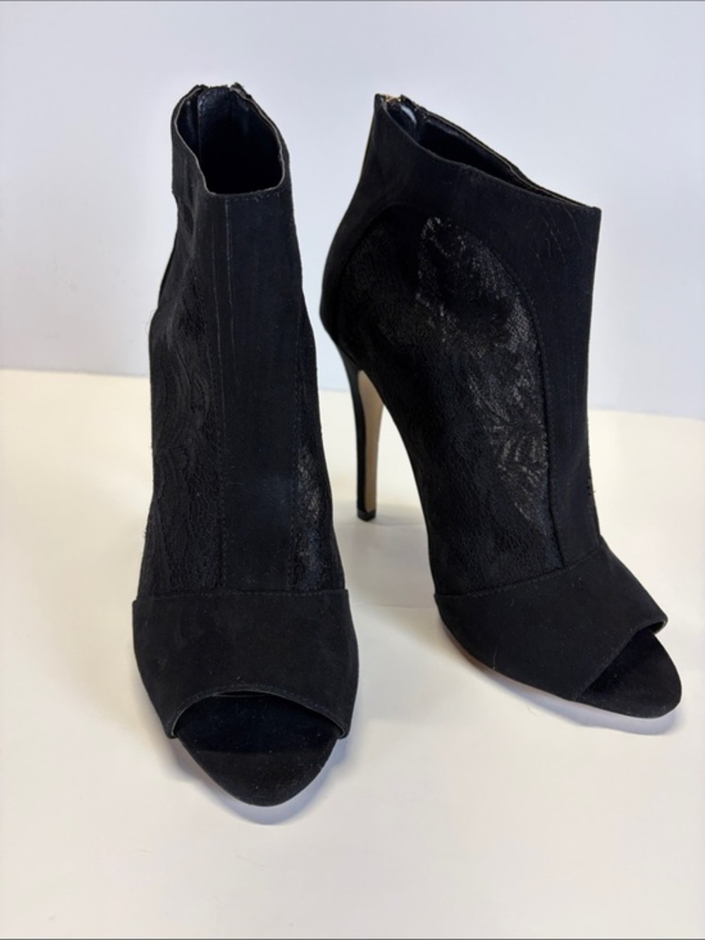 Aldo Black Lace Peep Toe Heeled Ankle Booties Women Size EU 40 US 9